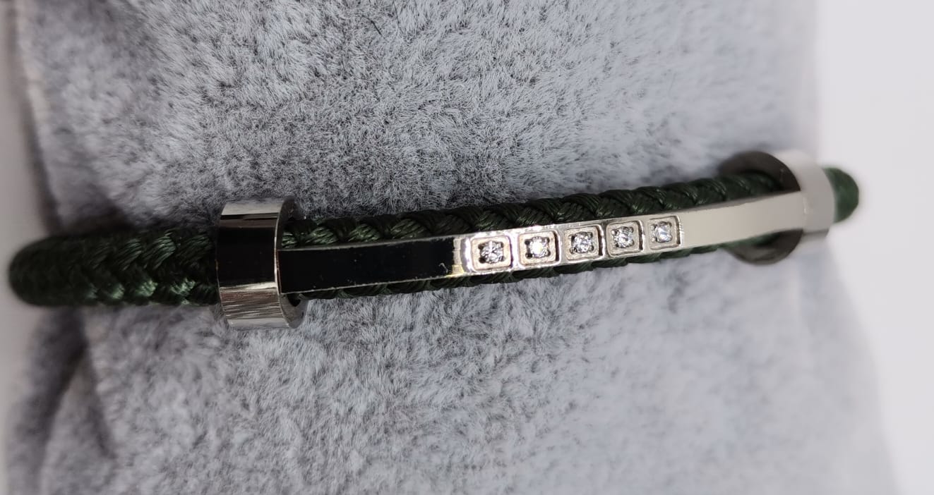 BRACCIALE IN ACCIAIO E CORDA NAUTICA CON ZIRCONI