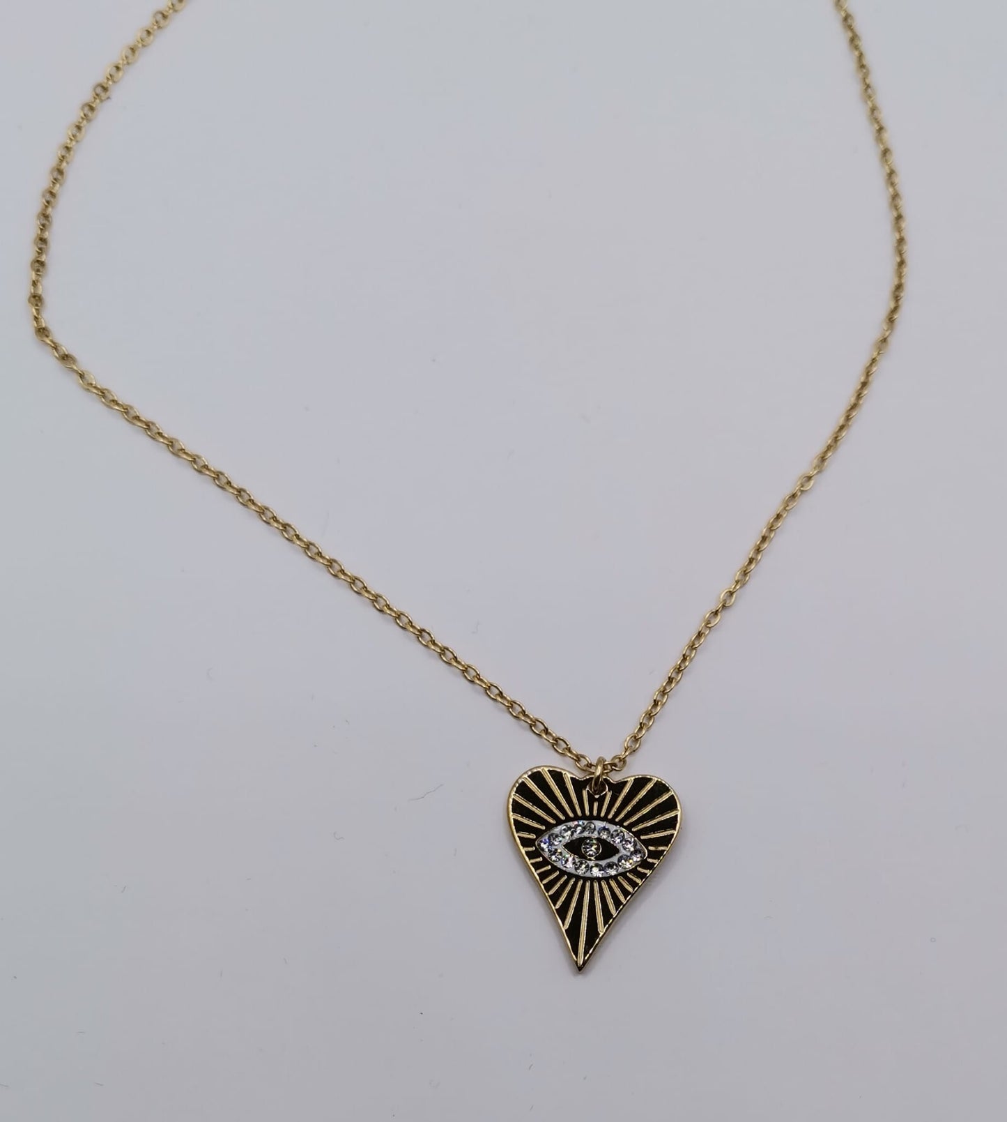 COLLANA IN ACCIAIO PENDENTE CUORE CON OCCHIO