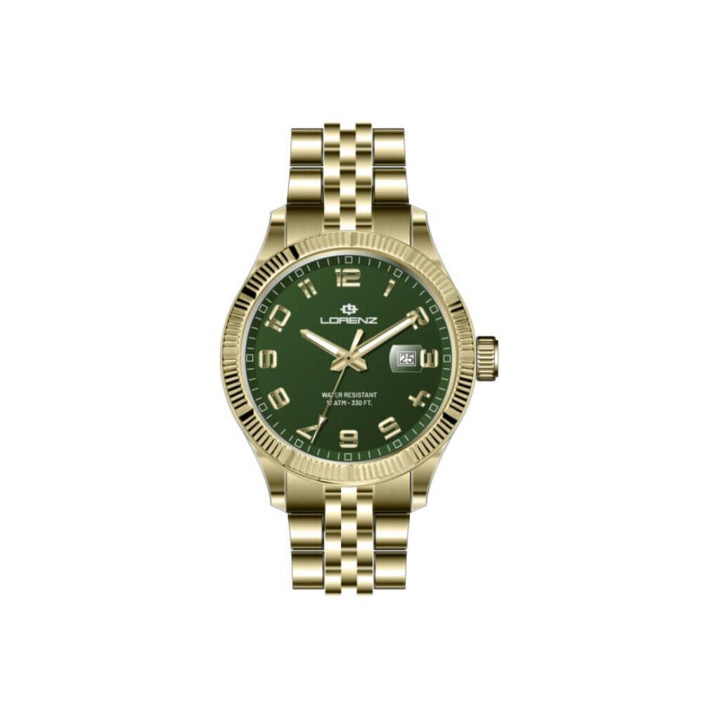 LZ 26982 NN Orologio Uomo LORENZ GINEVRA Bracciale Acciaio Dorato Quadrante Verde